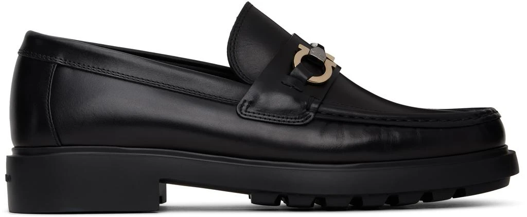 NEW SALVATORE FERRAGAMO men\'s deconstructed loafer with gancini ornament in blac Ferragamo Black Deconstructed Gancini Ornament Loafers  main image 4