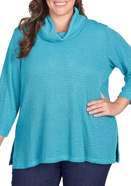 Ruby Rd Rd Plus Size Sequin Knit Cowl Neck Top 1