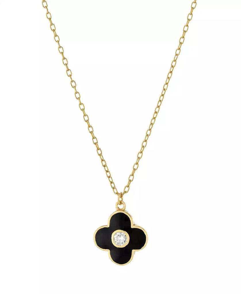 Giani Bernini Clear Cubic Zirconia and Black Enameled Clover Pendant 1