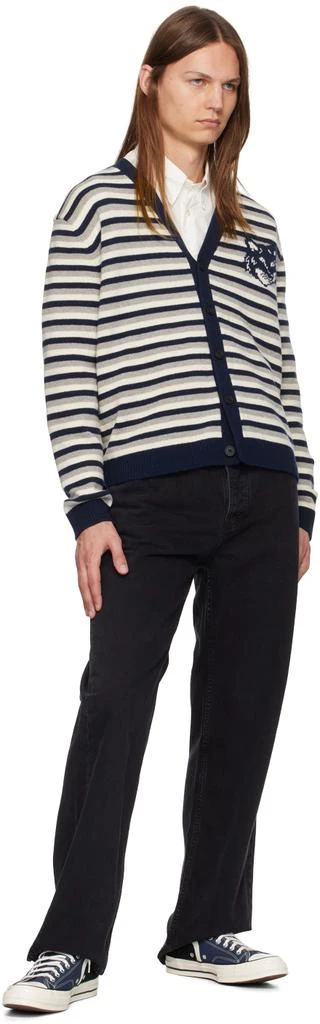 Maison Kitsune Navy Fox Head Intarsia Striped Cardigan 4