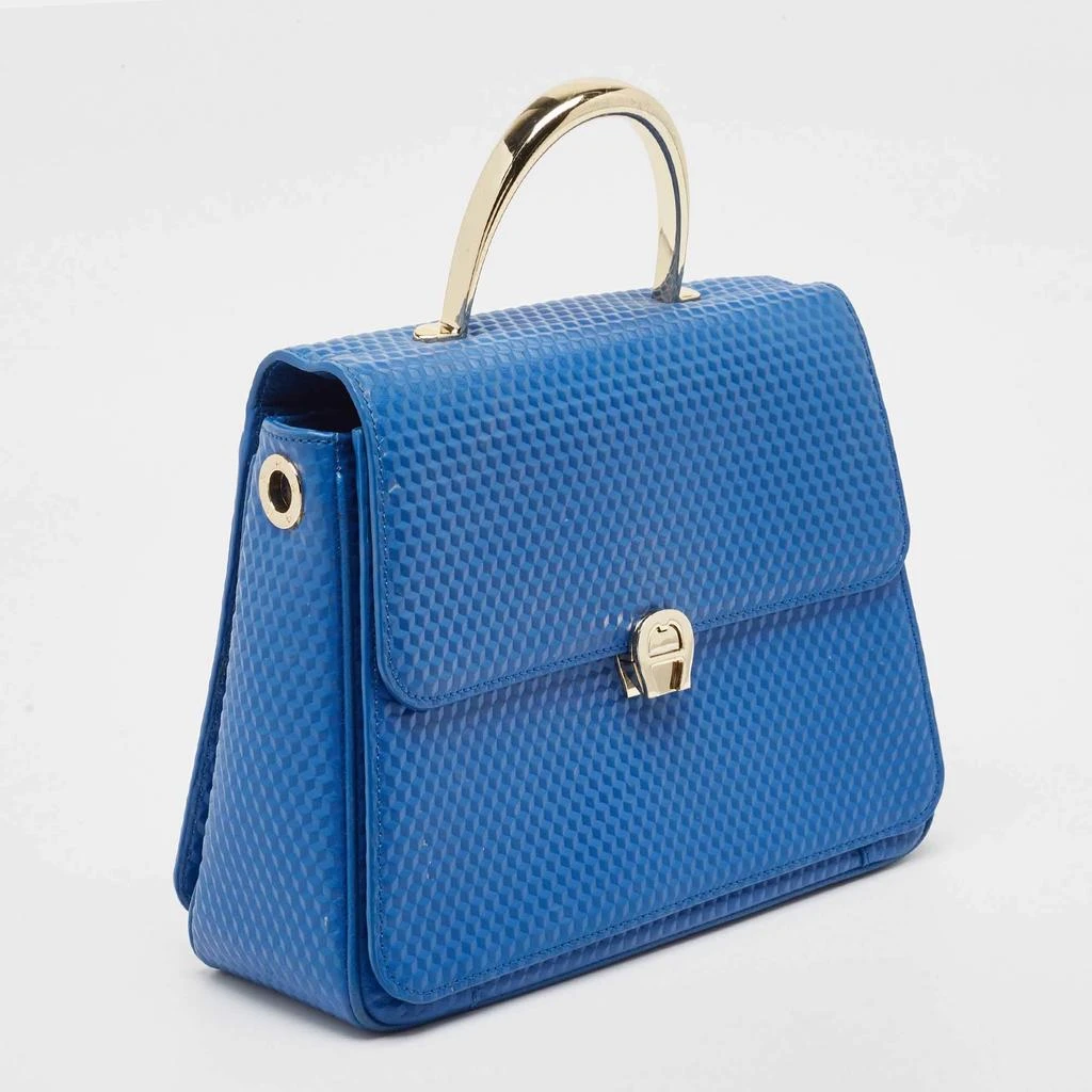 Aigner Aigner Blue Embossed Leather Genoveva M Top Handle Bag 3