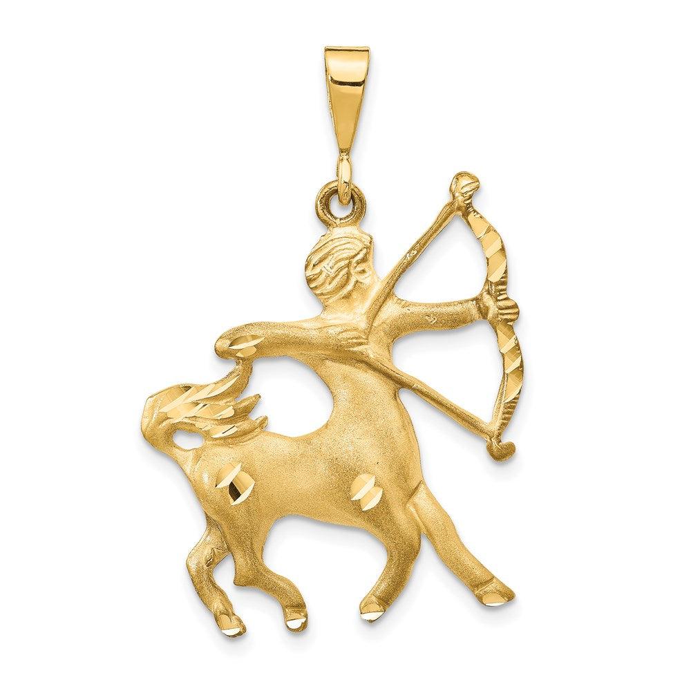 Diamond2Deal 14k Yellow Gold Satin Diamond-cut Sagittarius Zodiac Charm Pendant