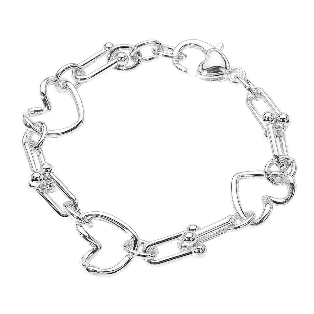 FASHNZFAB 14K Gold Plated Open Heart Hardware Link Chain Bracelet 2