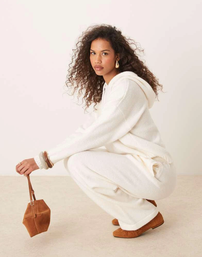 ASOS ASOS DESIGN fluffy knitted wide leg trouser co-ord in ecru 1
