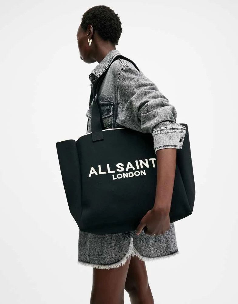 ALL SAINTS AllSaints Izzy medium knitted tote bag in black 1