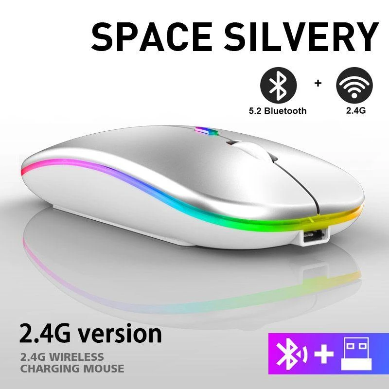 Cypherime Rechargeable Bluetooth Wireless Mouse with 2.4GHz USB RGB 1600DPI Mouse for Computer Laptop Tablet PC Macbook Gaming Mouse Gamer