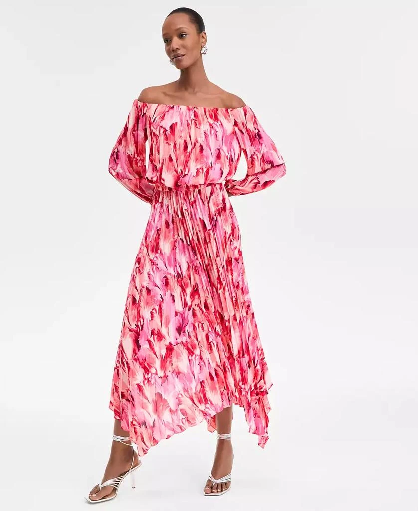 INC International Women's Printed Pleated Off-The-Shoulder Maxi Dress, Exclusively at Macy's 1