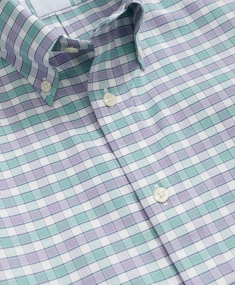 Brooks Brothers Stretch Cotton Non-Iron Oxford Polo Button Down Collar, Checked Short-Sleeve Shirt