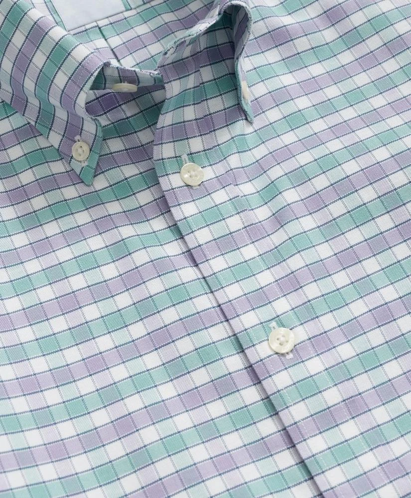 Brooks Brothers Stretch Cotton Non-Iron Oxford Polo Button Down Collar, Checked Short-Sleeve Shirt 2