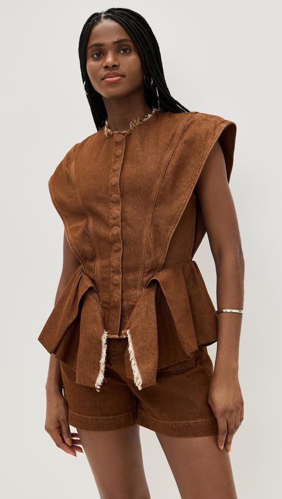 Marques Almeida Brown Denim Structure Shoulder Cinched Top