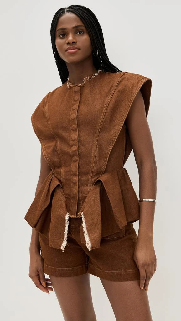 Marques Almeida Brown Denim Structure Shoulder Cinched Top 1