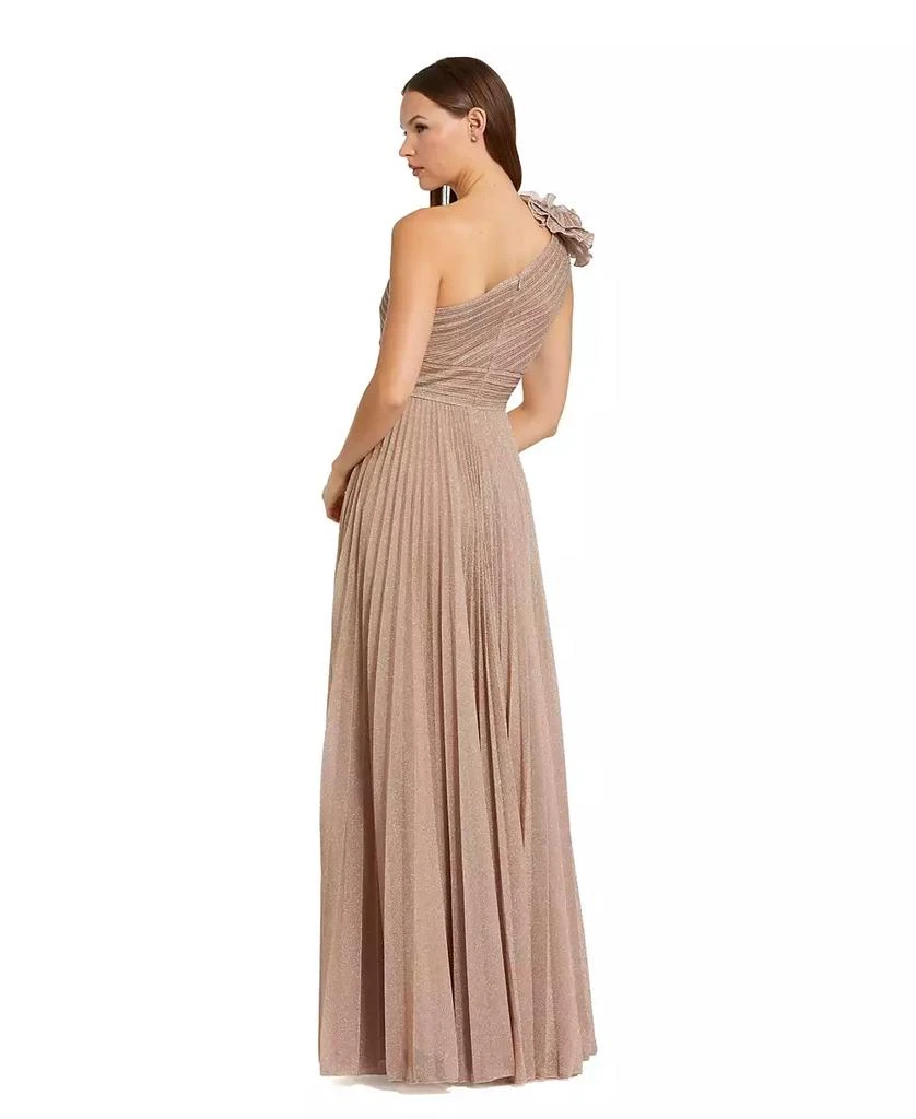 Mac Duggal Women
s Pleated Metallic One Shoulder Gown With Ruffle 2