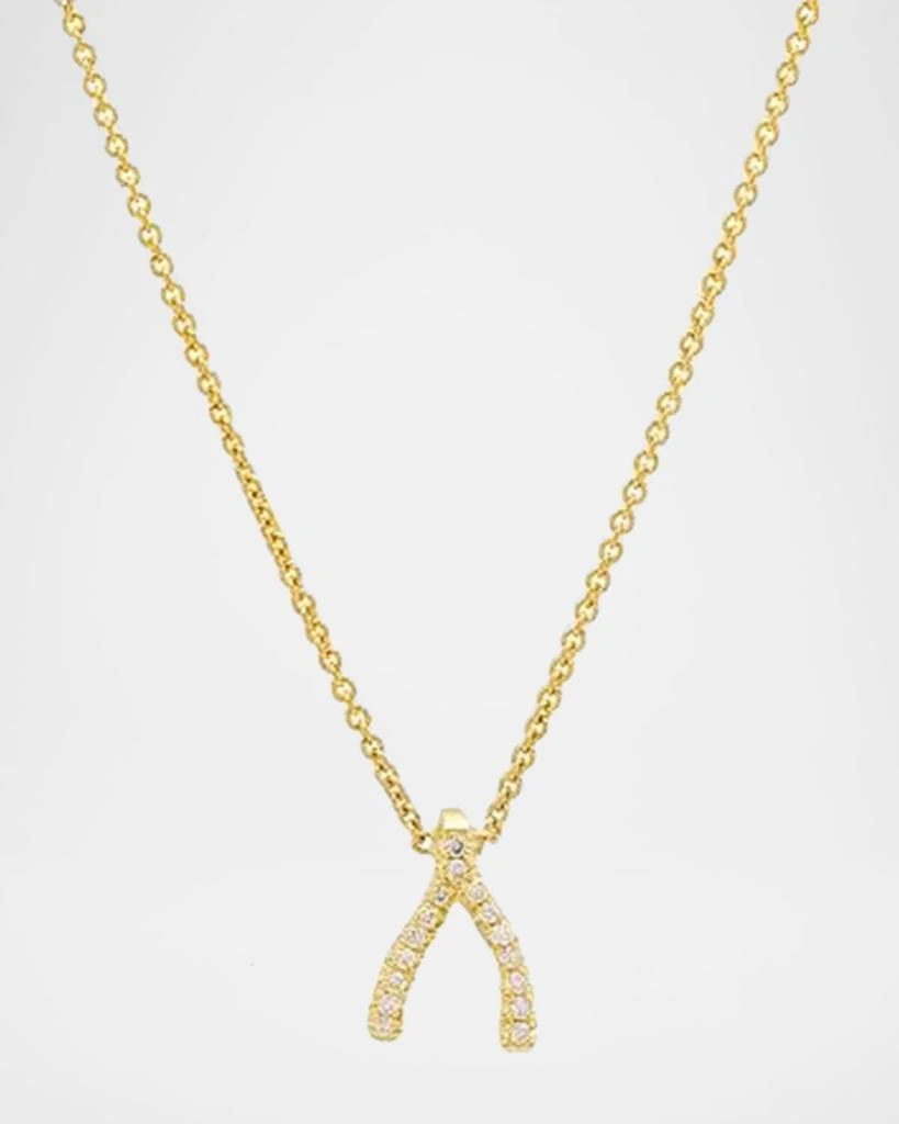 Jennifer Meyer Diamond Mini Wishbone Necklace 18K Yellow Gold 1