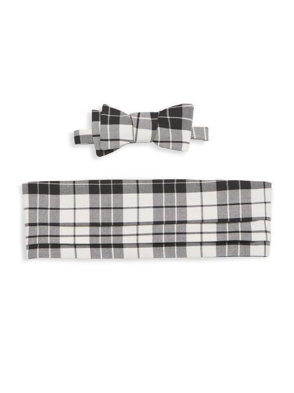 Paul Stuart Plaid Wool Bow Tie & Cummerbund Set
