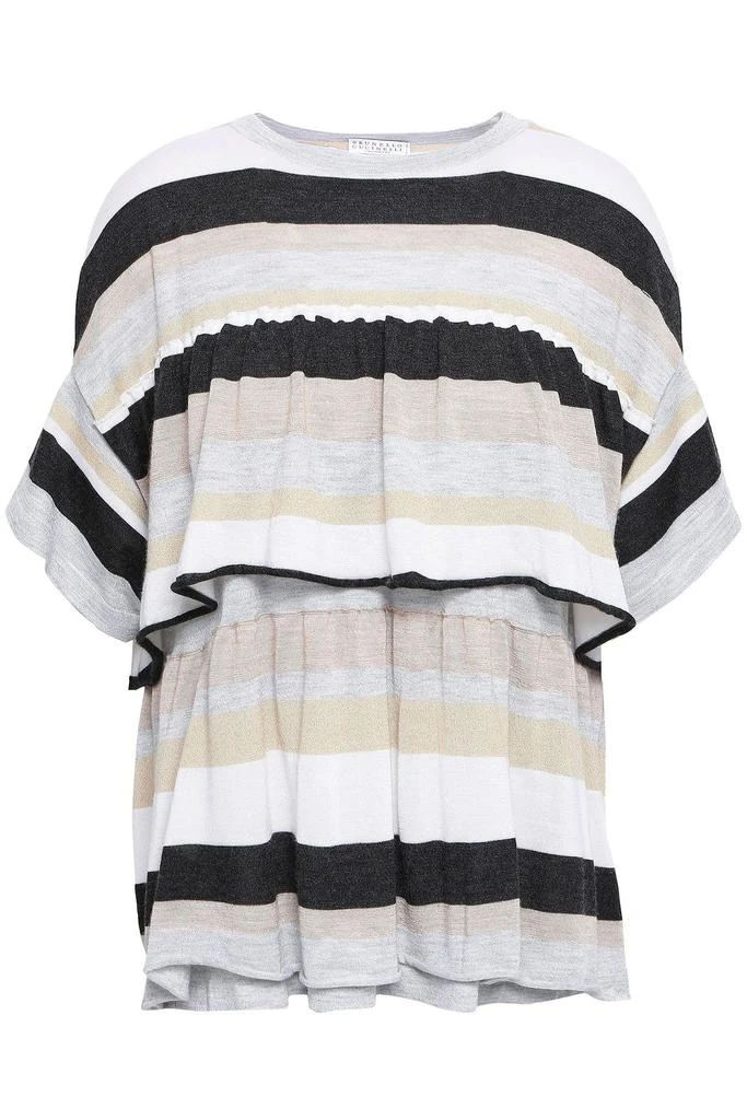Brunello Cucinelli Layered striped cashmere-blend top 1