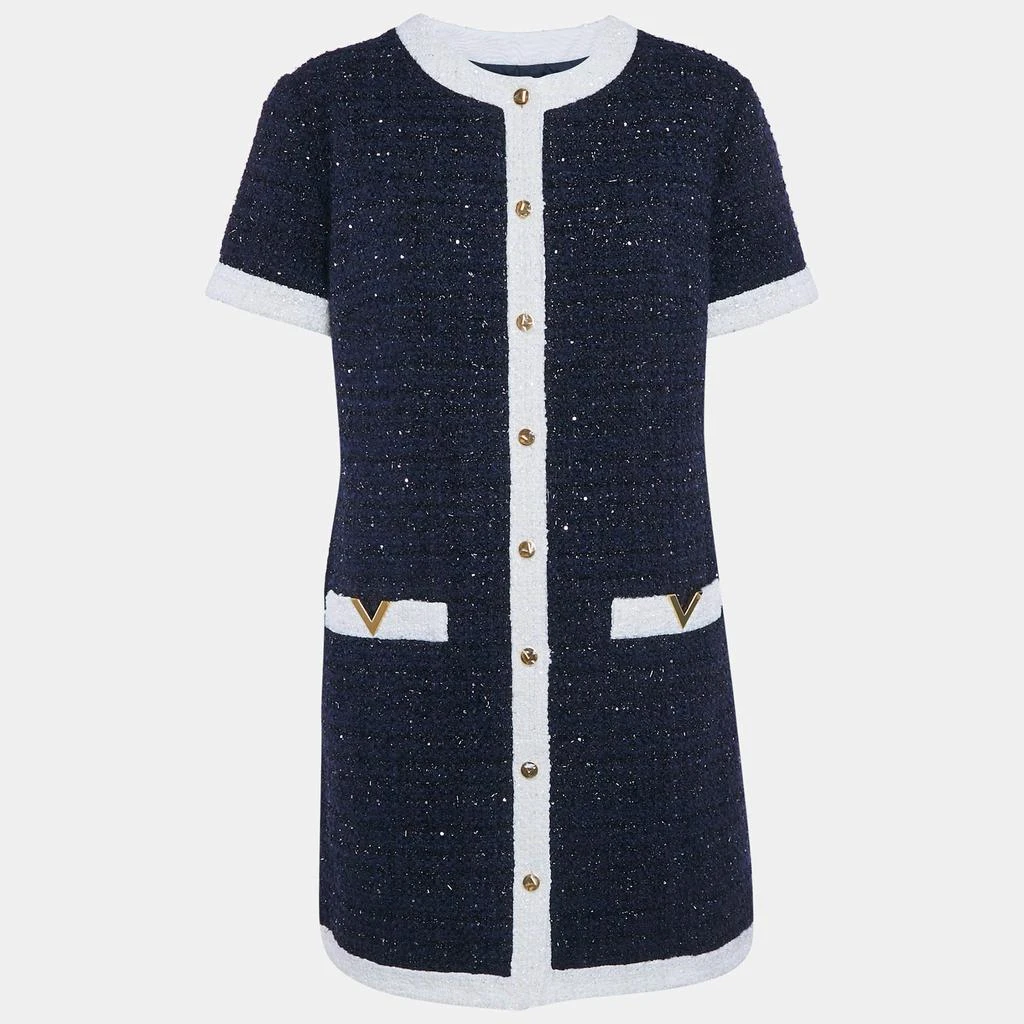 Valentino Valentino Navy Blue Sequin Embellished Lurex Bouclé-Tweed Mini Dress L 1