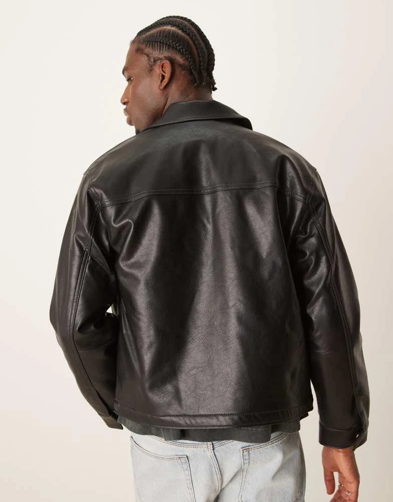 Abercrombie & Fitch Abercrombie & Fitch cropped zip front faux leather biker jacket in black 2