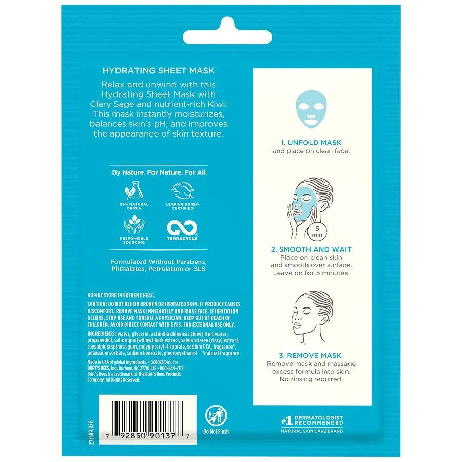 Burt
s Bees Clary Sage Hydrating Single-Use Facial Sheet Mask Clary Sage 2