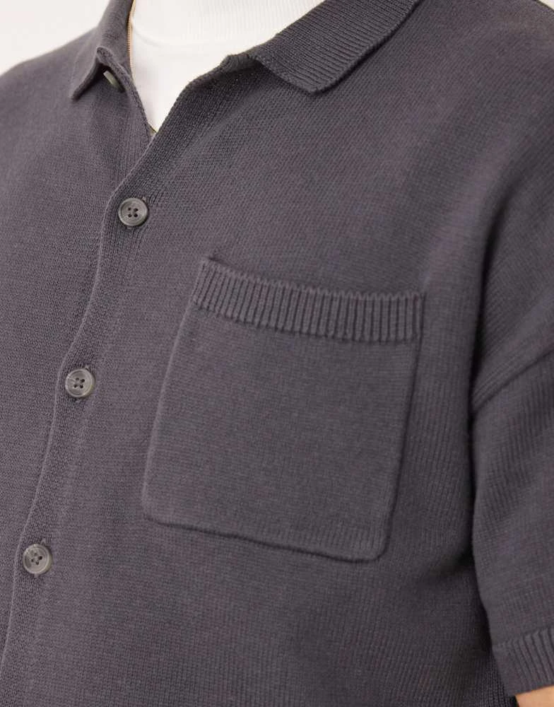 ASOS ASOS DESIGN relaxed  fit midweight knitted cotton button through polo in charcoal grey 4