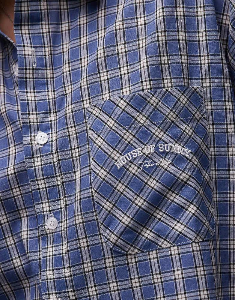House Of Sunny House of Sunny grandad check button through shirt in multi 4