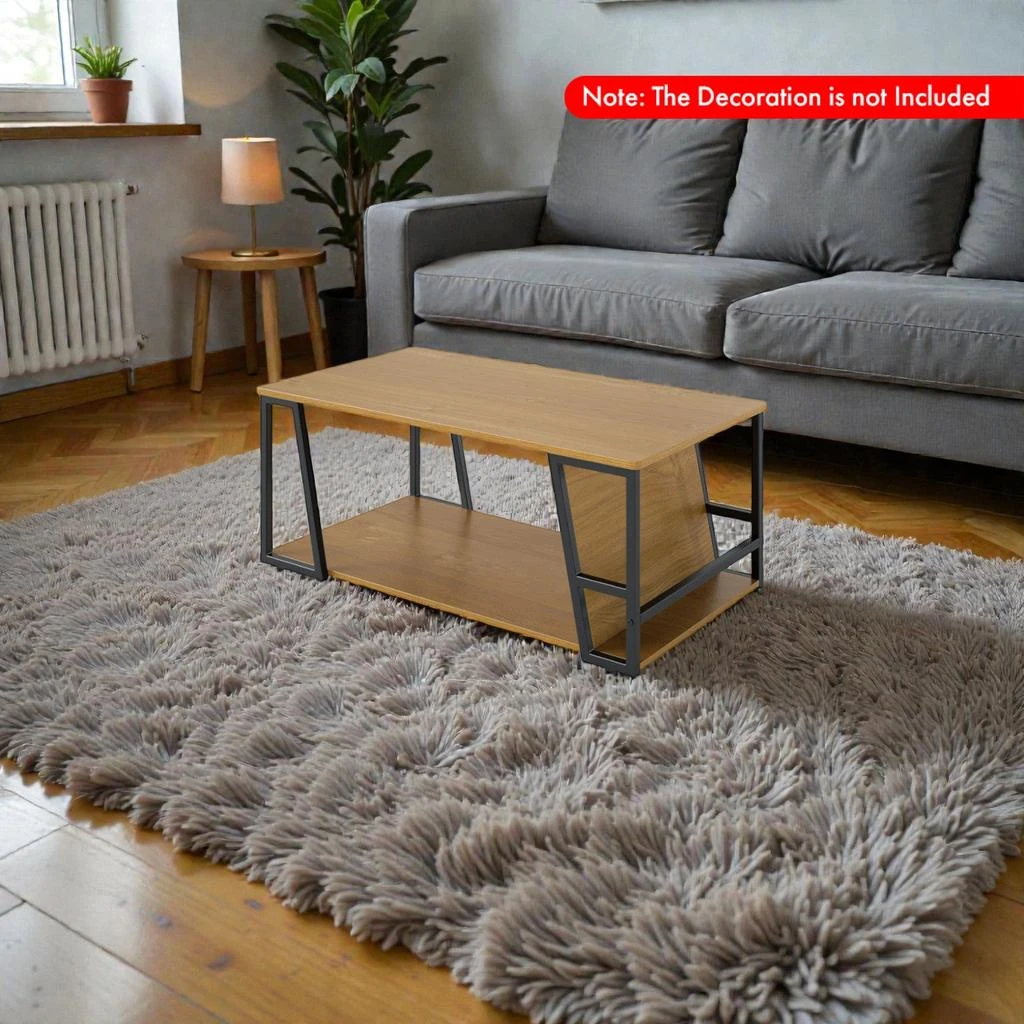 Hivvago Rectangular Living Room Table with Industrial Frame and Double Storage Space 2