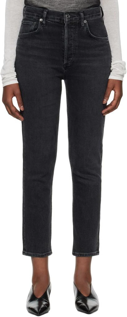 AGOLDE Black Riley High Rise Straight Crop Jeans 1