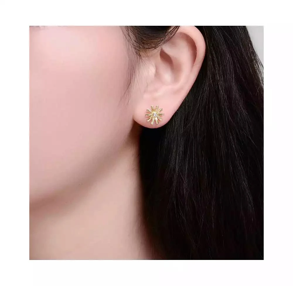 Genevive Dainty 14K Gold Plated Cubic Zirconia Flower Stud Earrings 2