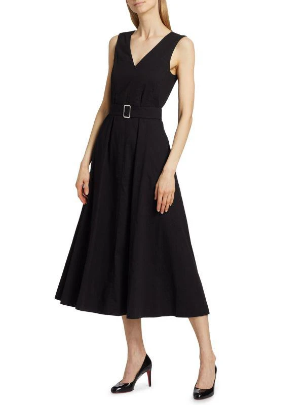 chinese dress ladies Linen Blend Stretch Women Belted Trench Midi Dress – GOELIA main image 1