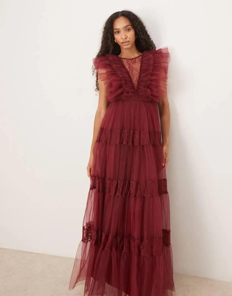 chinese dress ladies Montsand Red Beaded Lace Midi Dress