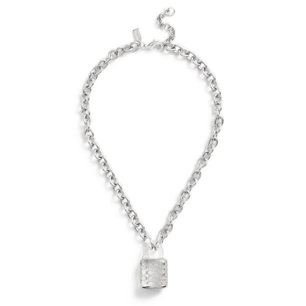 COACH Clear Resin Signature Quilted Lucite Padlock Pendant Necklace 2