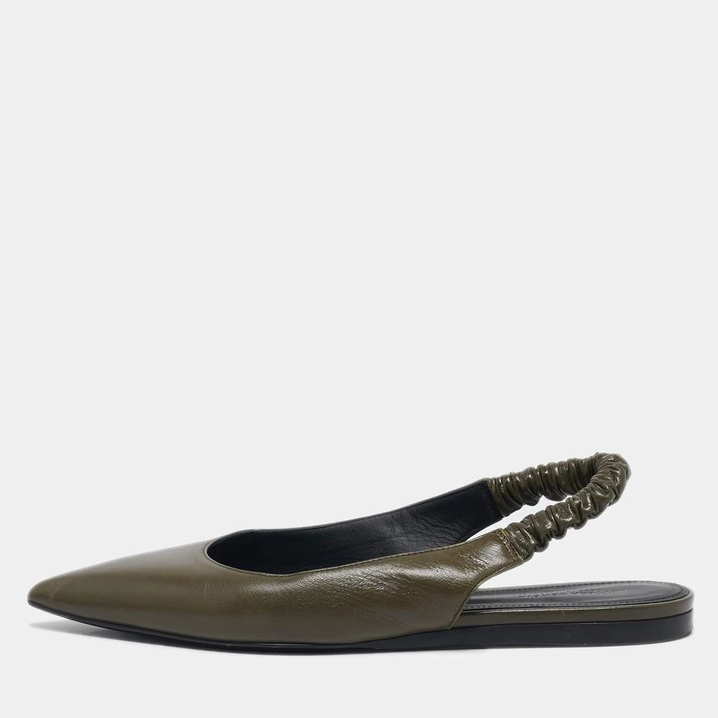 Bottega Veneta Bottega Veneta Olive Green Leather Slingback Pointed Toe Flat Pumps Size 38 1
