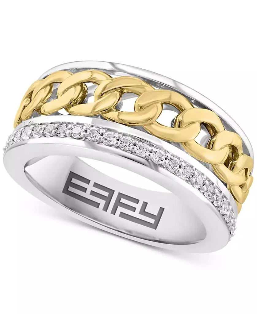 EFFY Collection EFFY® Men's White Sapphire Chain Link Ring (1/2 ct. t.w.) in Sterling Silver and 14k Gold-Plate 1