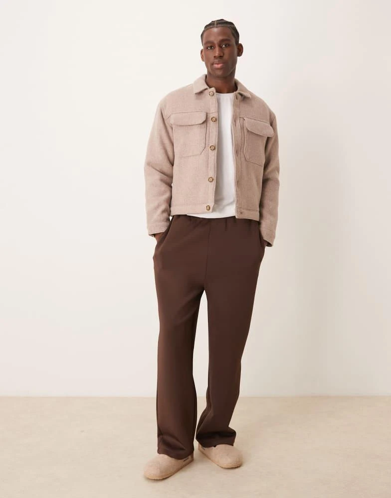 Abercrombie & Fitch Abercrombie & Fitch cropped dressy twill wool blend trucker in tan 2