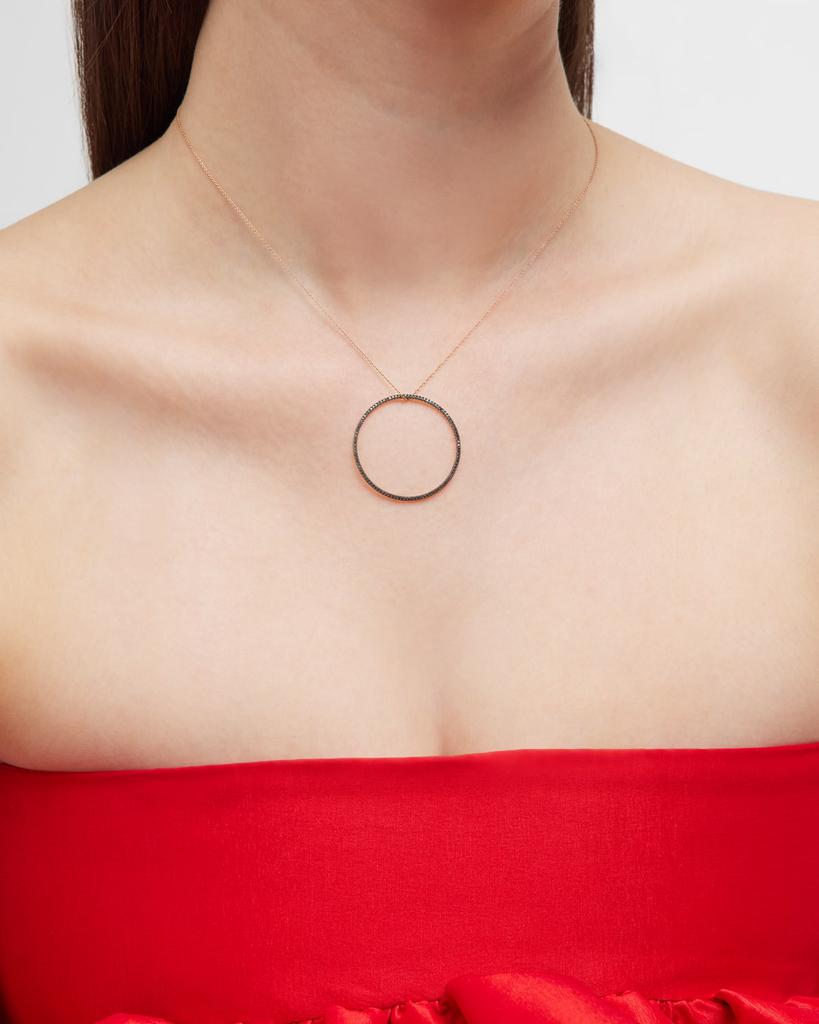 Ginette NY 18K Rose Gold Black Diamond Circle on Chain Necklace