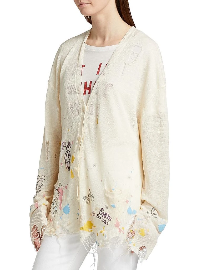 R13 Distressed Graffiti Linen Boyfriend Cardigan 4