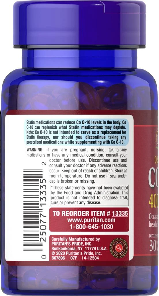 Puritan's Pride Q-SORB Co Q-10 400 mg 30 Softgels 5