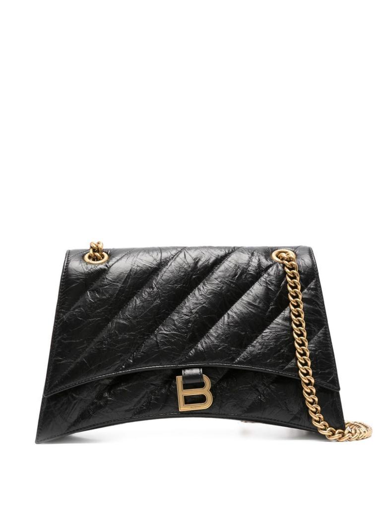 ショルダーバッグ・ポシェット BALENCIAGA BLACK LEATHER MEDIUM CRUSH CHAIN SHOULDER BAG Balenciaga Black Leather Medium Crush Chain Shoulder Bag