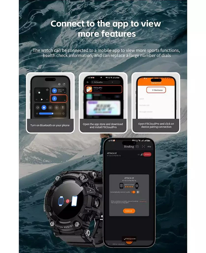 RUXING Smart Outdoor Adventure Waterproof Smart watch with Bluetooth Calling and Compass 9