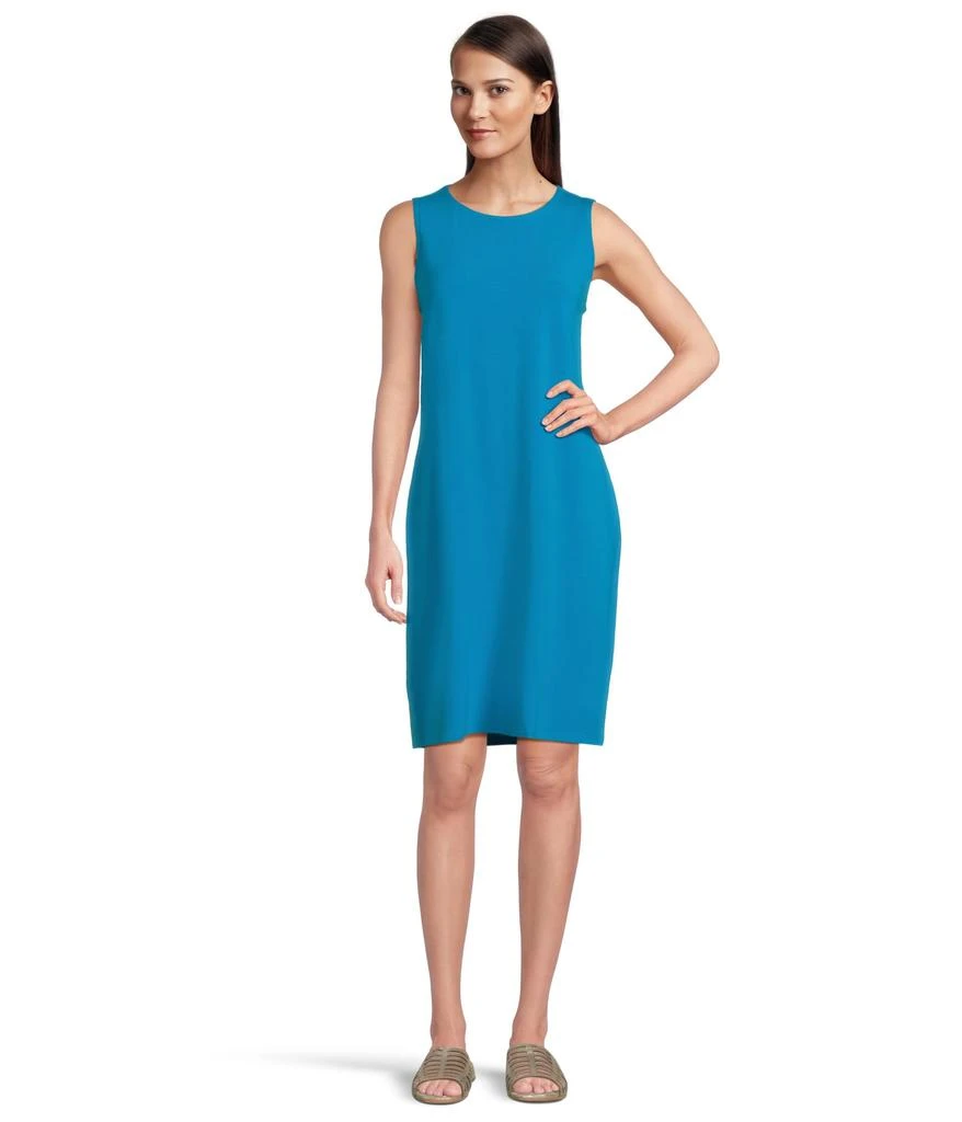 eileen fisher blue dress Eileen Fisher Silk Crepe de Chine Easy Dress in Teal main image 0