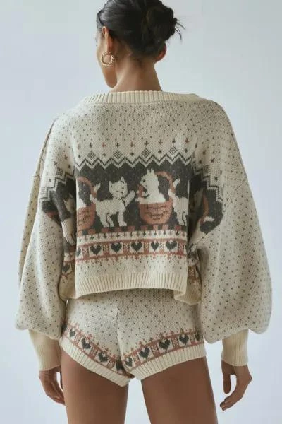Out From Under Out From Under Catching Feelings Fairisle Print Cropped Pullover 4