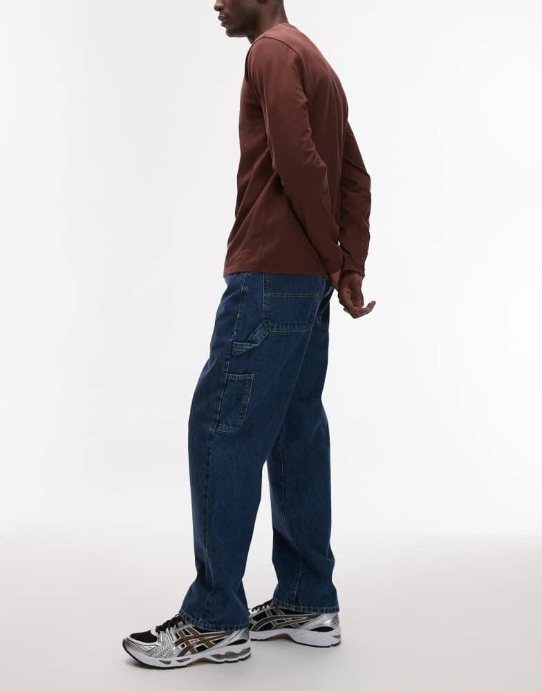 Topman Topman straight carpenter jeans in mid wash blue 3