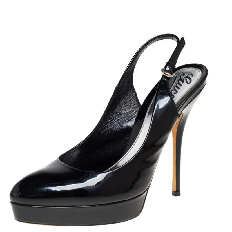 Gucci Gucci Black Patent Leather Slingback Platform Sandals Size 37.5 1