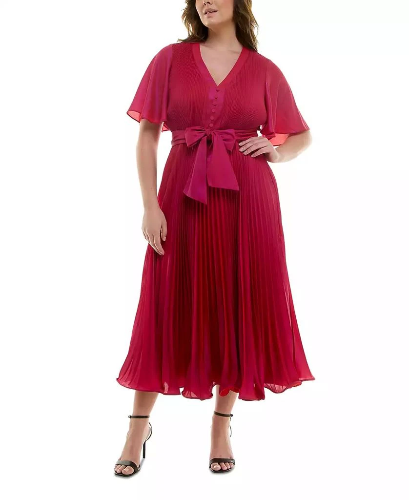 Taylor Plus Size Pleated Tie-Belt Flutter-Sleeve Maxi Dress 3