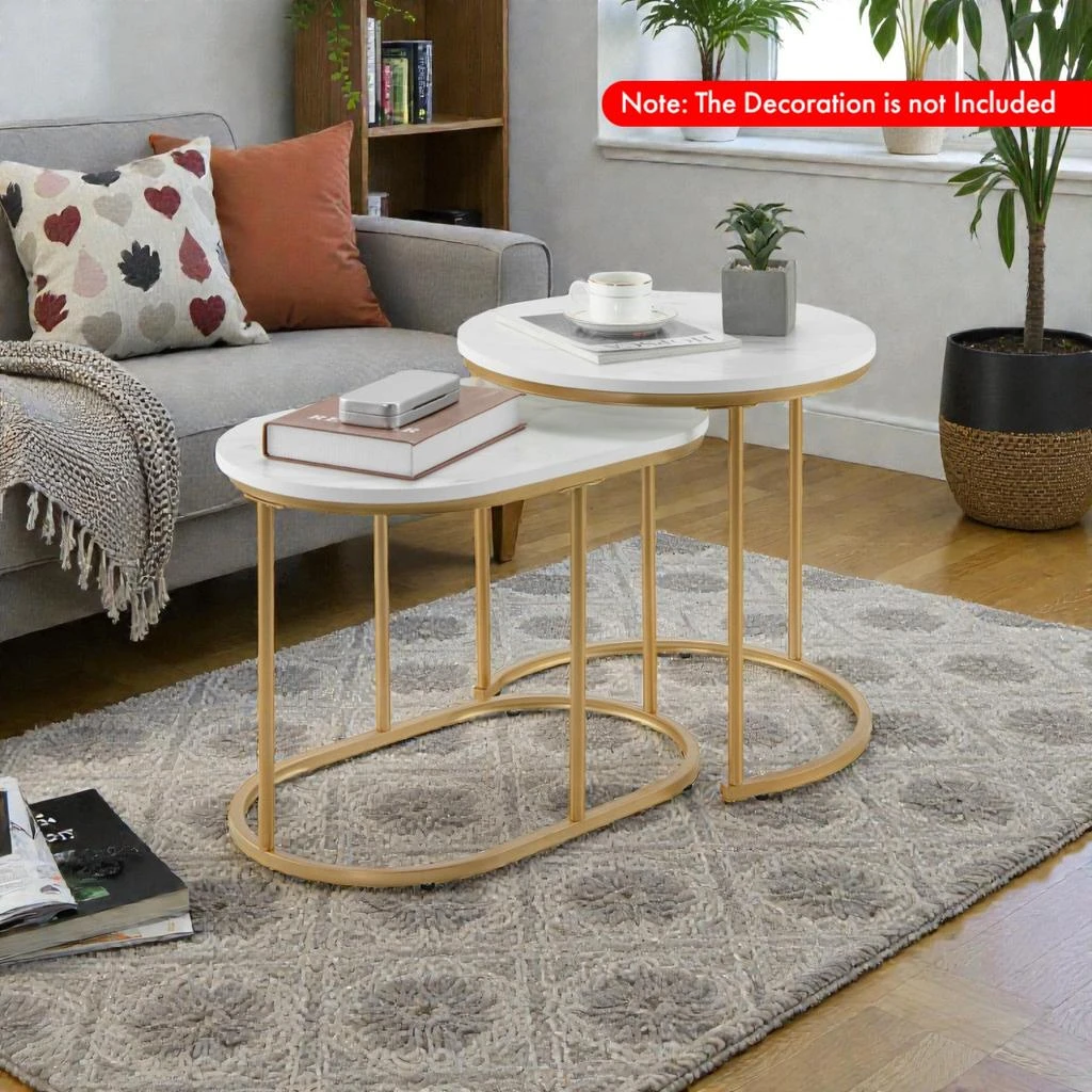 Hivvago Marble-Style Nesting Table Set for Modern Living Spaces 2