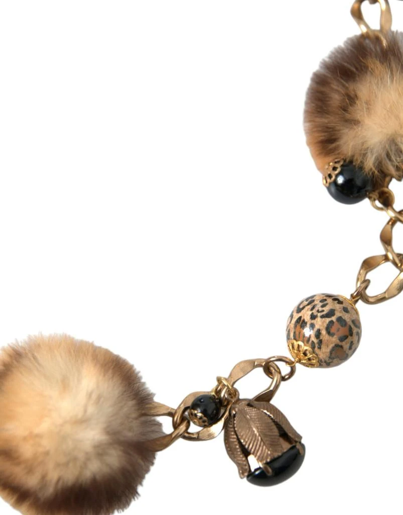 Dolce & Gabbana Dolce & Gabbana Gold Brass Leopard Fur Pearl Collier Chain Belt 3