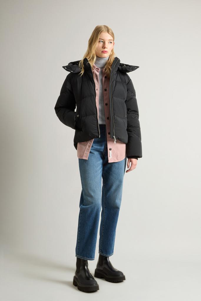 Woolrich Short Alsea Down Jacket in Stretch Nylon with Detachable Hood - Women - Black