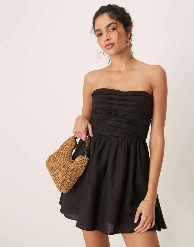 VRG GRL saint malo tube linen mini dress in Black
