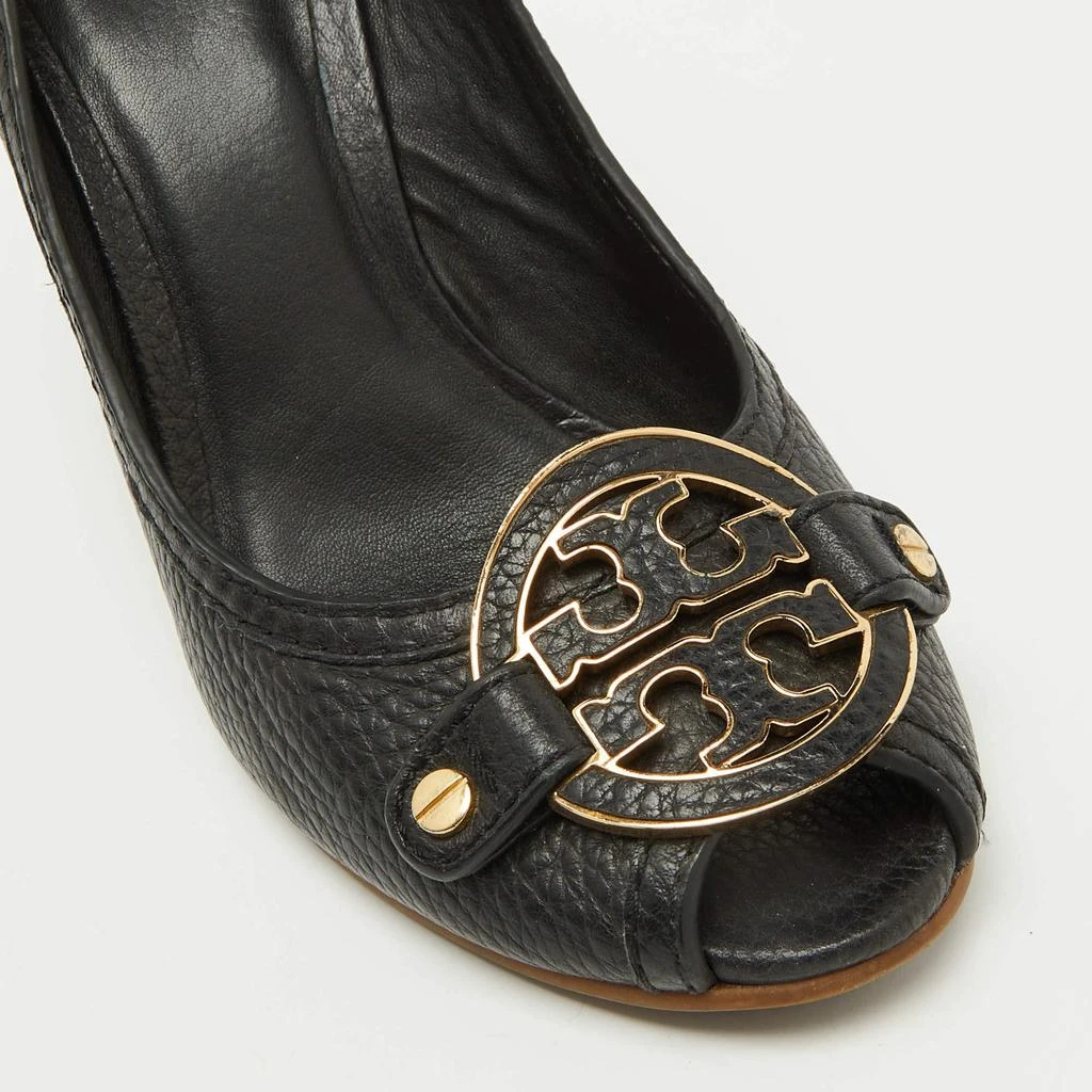 Tory Burch Tory Burch Black Leather Logo Peep Toe Wedge Pumps Size 38 7