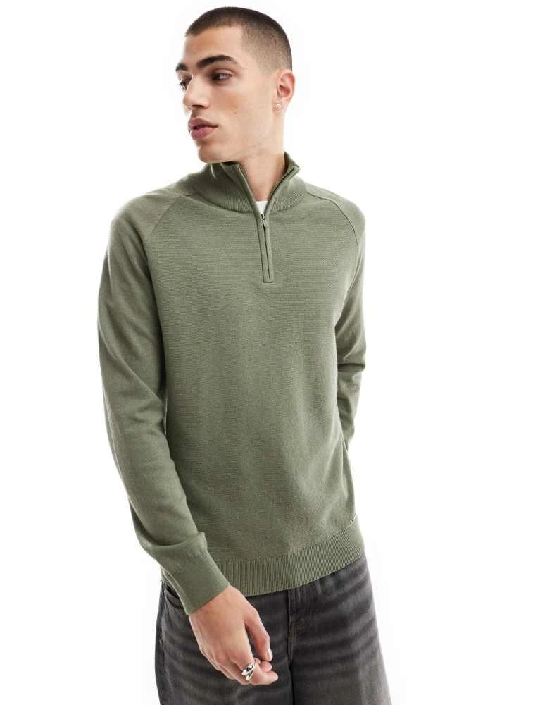 Threadbare Threadbare 1/4 zip jumper in khaki 1