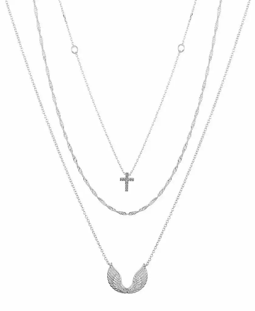 Unwritten Cubic Zirconia Cross and Wing Layered Necklace Set
